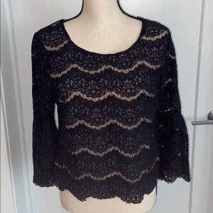 Black & Nude Lace, Bell Sleeve Top​